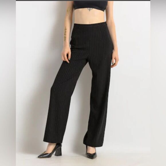 MaxMara black trousers Wool Pinstripe Pants 10 - Picture 1 of 7